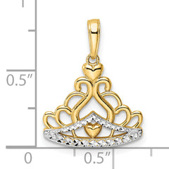 14k and White Rhodium Diamond-cut Crown Pendant