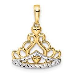 14k and White Rhodium Diamond-cut Crown Pendant