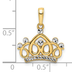 14k and White Rhodium Diamond-cut Crown Pendant