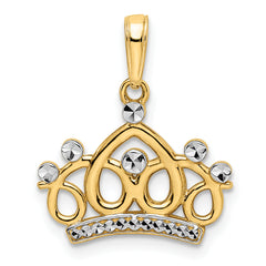 14k and White Rhodium Diamond-cut Crown Pendant