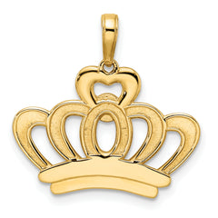 14k and White Rhodium Diamond-cut Crown Pendant