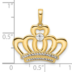 14k and White Rhodium Diamond-cut Crown Pendant