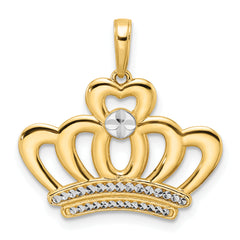 14k and White Rhodium Diamond-cut Crown Pendant