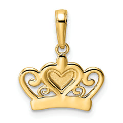 14k and White Rhodium Diamond-cut Heart Crown Pendant