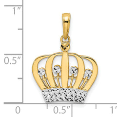 14k and White Rhodium Diamond-cut Crown Pendant