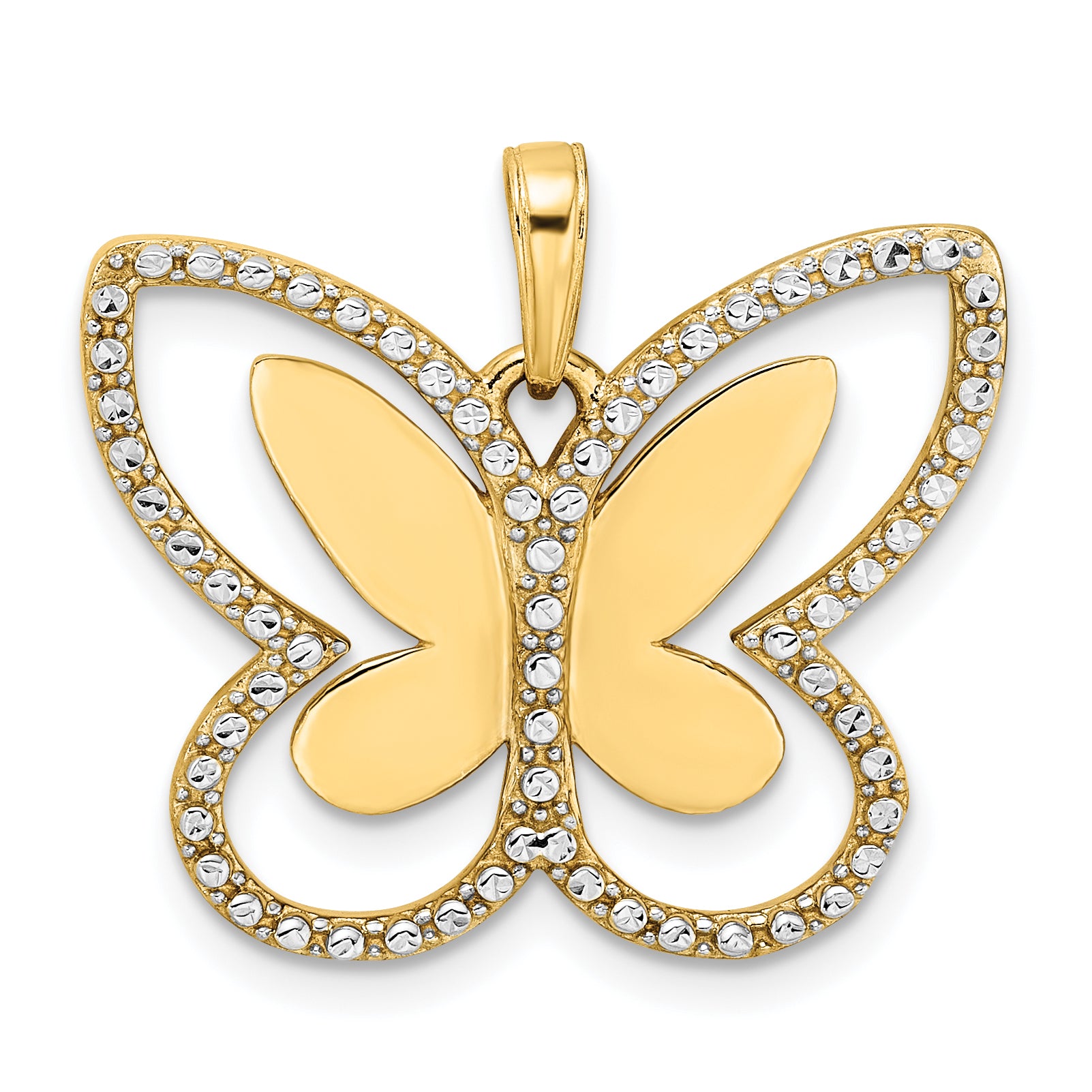 14k and White Rhodium Diamond-cut Butterfly Pendant