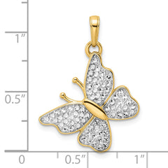 14k and White Rhodium Diamond-cut Fancy Butterfly Pendant