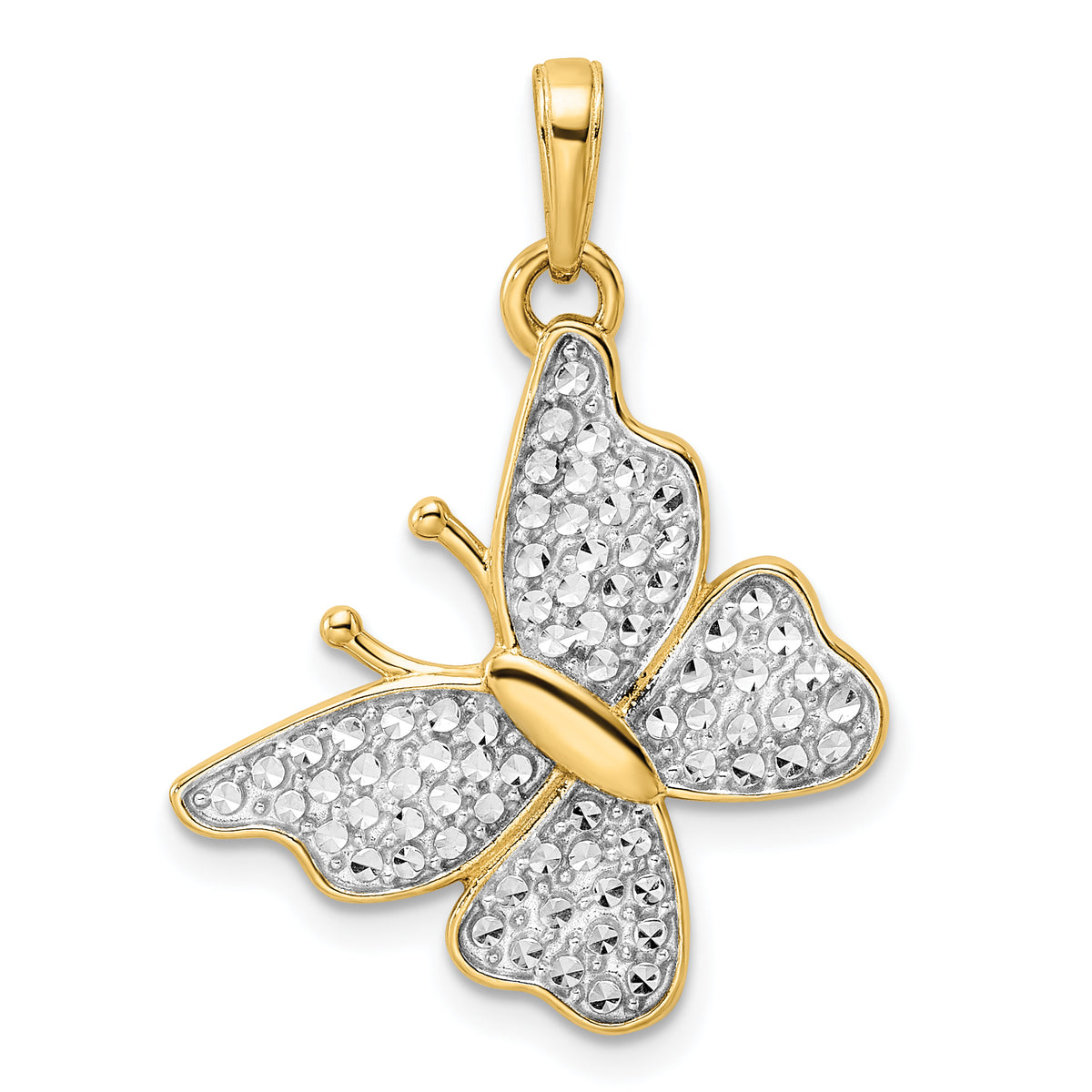 14k and White Rhodium Diamond-cut Fancy Butterfly Pendant