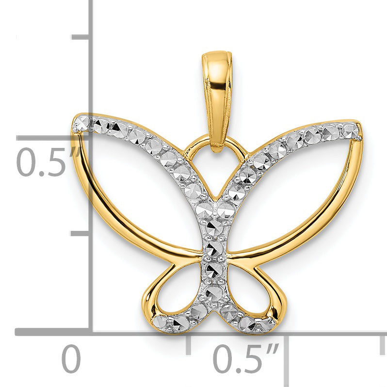 14k and White Rhodium Diamond-cut Butterfly Pendant