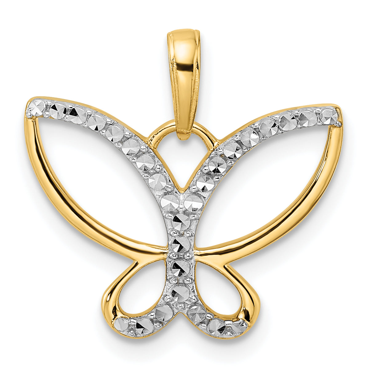 14k and White Rhodium Diamond-cut Butterfly Pendant