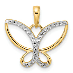 14k and White Rhodium Diamond-cut Butterfly Pendant