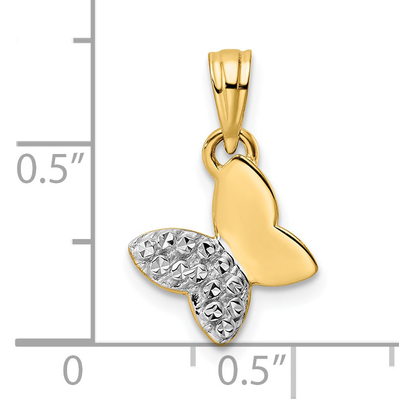 14k and White Rhodium Half Diamond-cut Butterfly Pendant