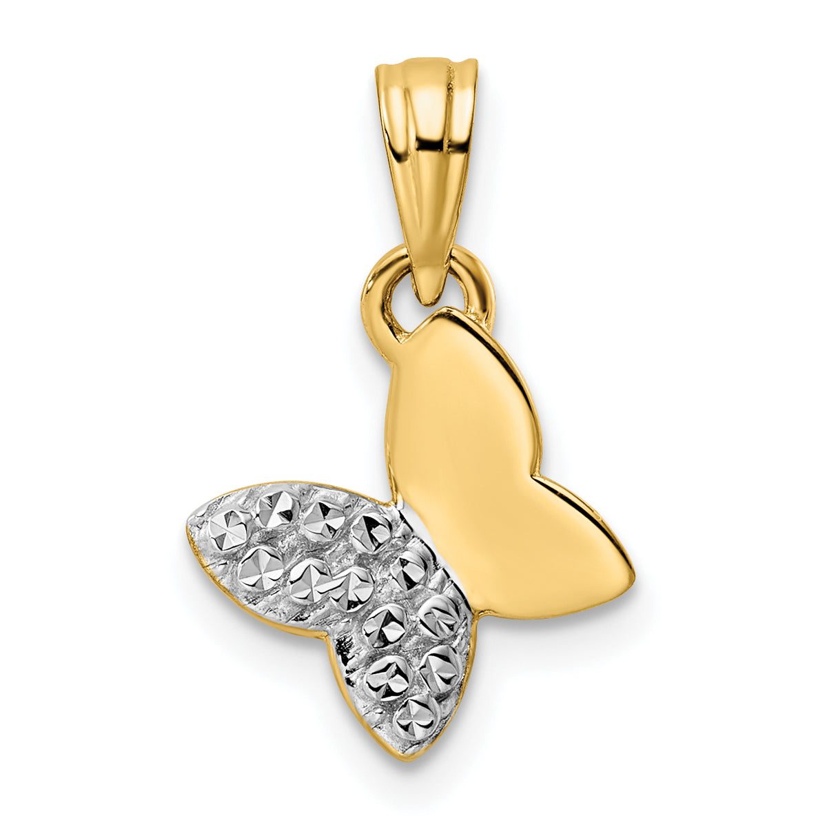 14k and White Rhodium Half Diamond-cut Butterfly Pendant