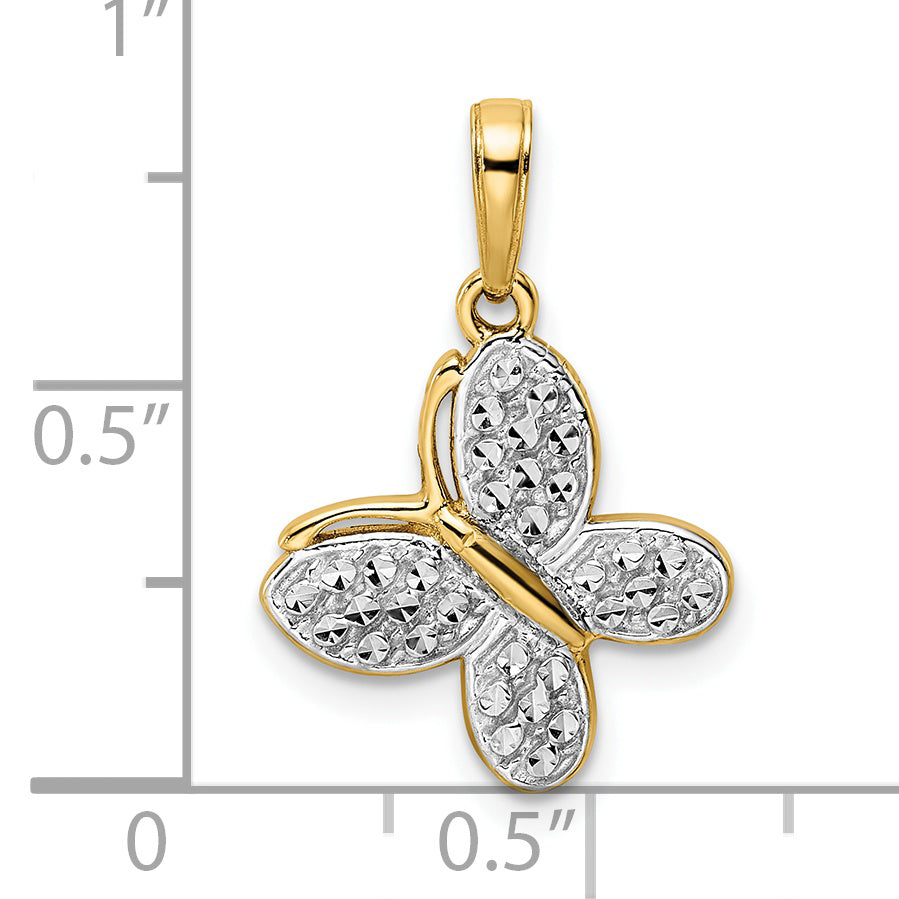 14k and White Rhodium Diamond-cut Fancy Butterfly Pendant