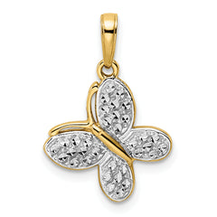 14k and White Rhodium Diamond-cut Fancy Butterfly Pendant