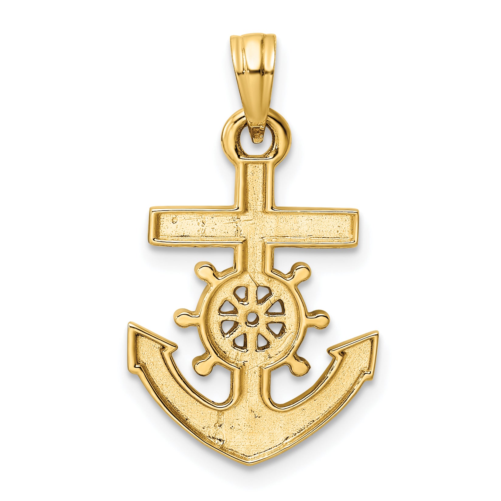 14k/White Rhodium D/C Anchor and Ship's Wheel Pendant