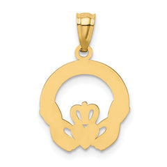 14K Gold Claddagh Charm with Brushed Diamond-Cut Finish, Solid Cast Design