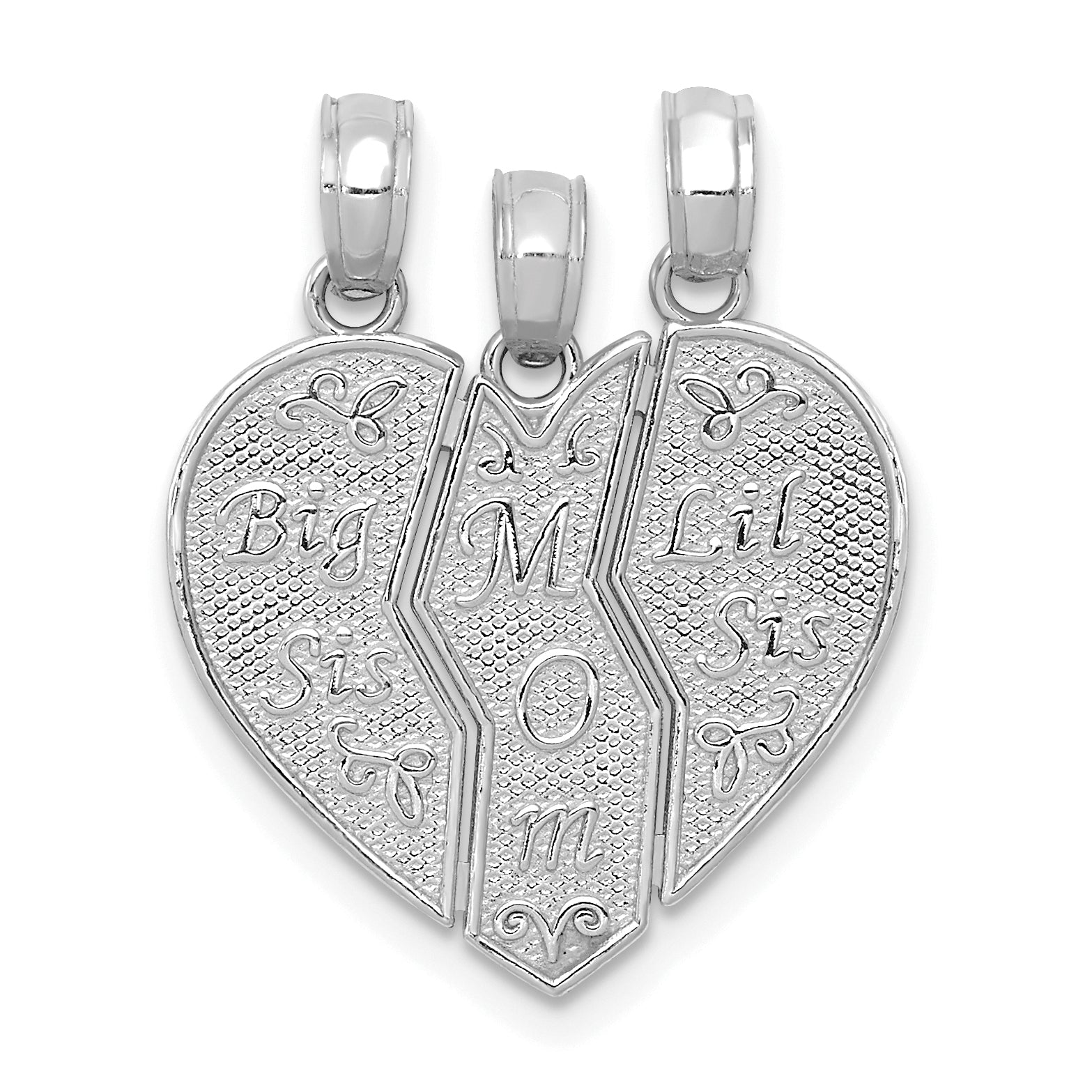 14k White Gold Break-apart BIG SIS-MOM-LIL SIS Charm