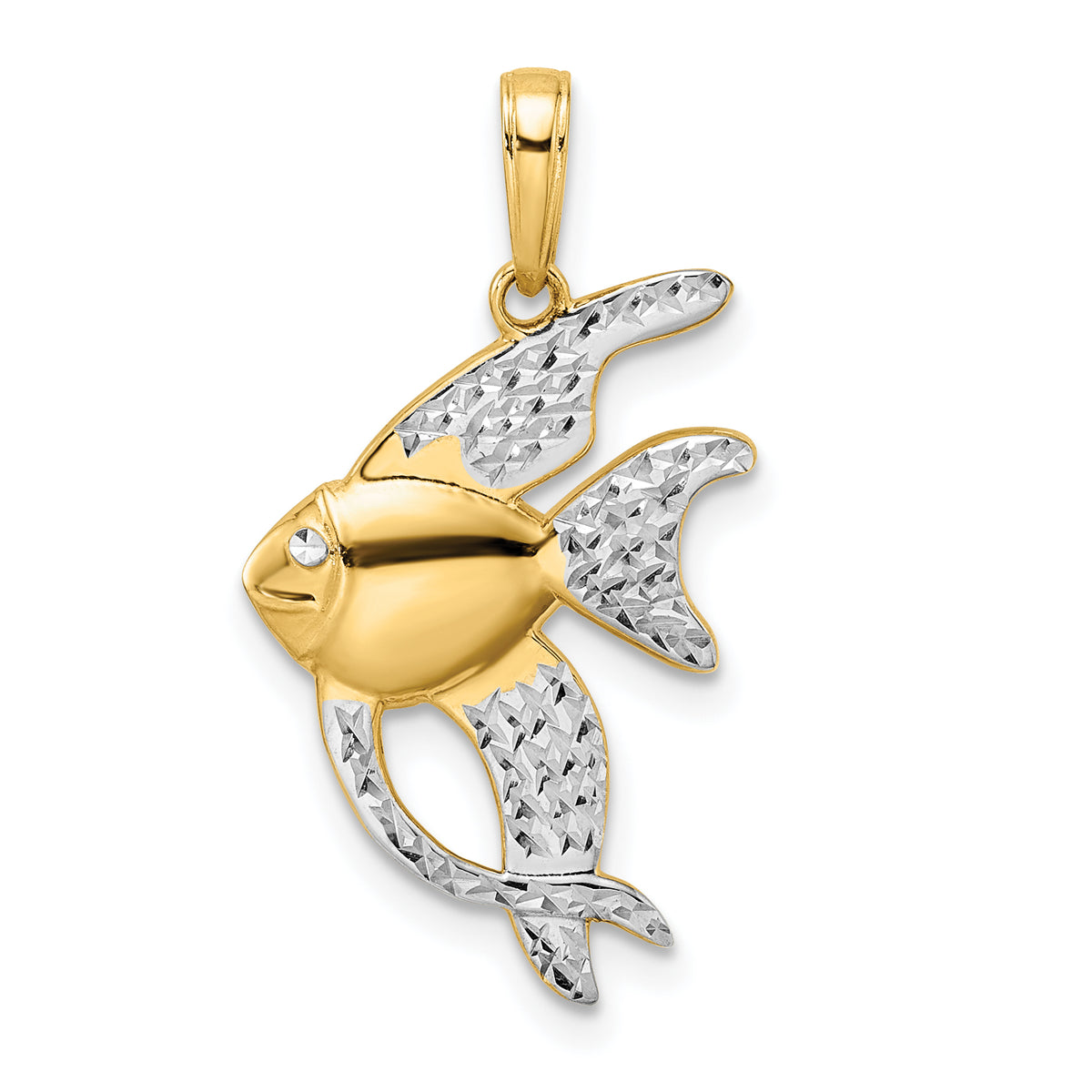 14k and White Rhodium D/C Angel Fish Pendant