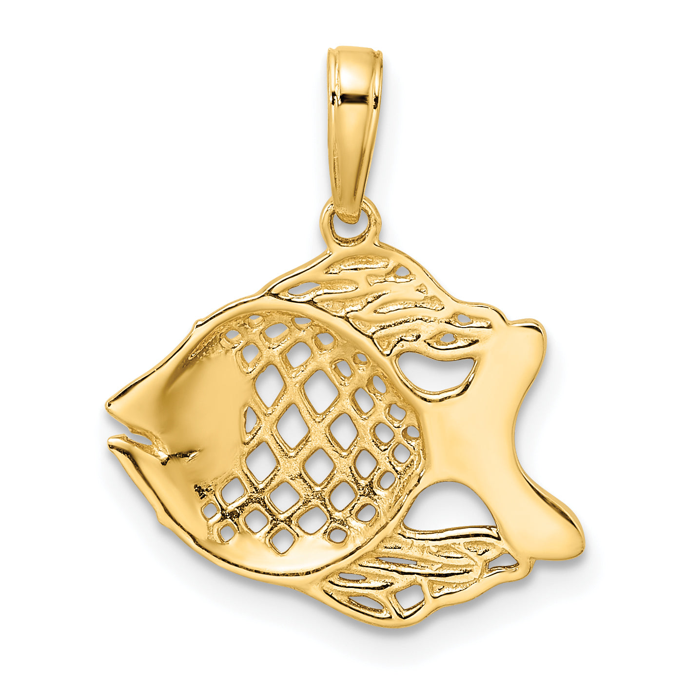 14k and White Rhodium D/C Fish Pendant