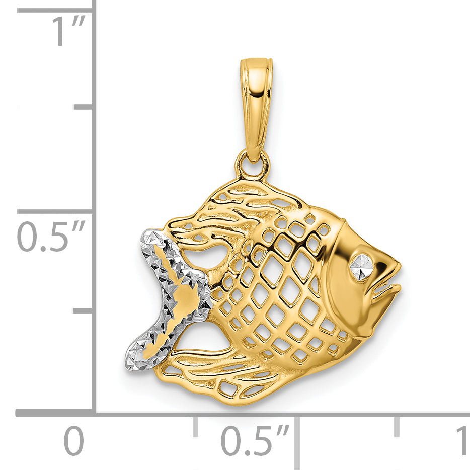 14k and White Rhodium D/C Fish Pendant