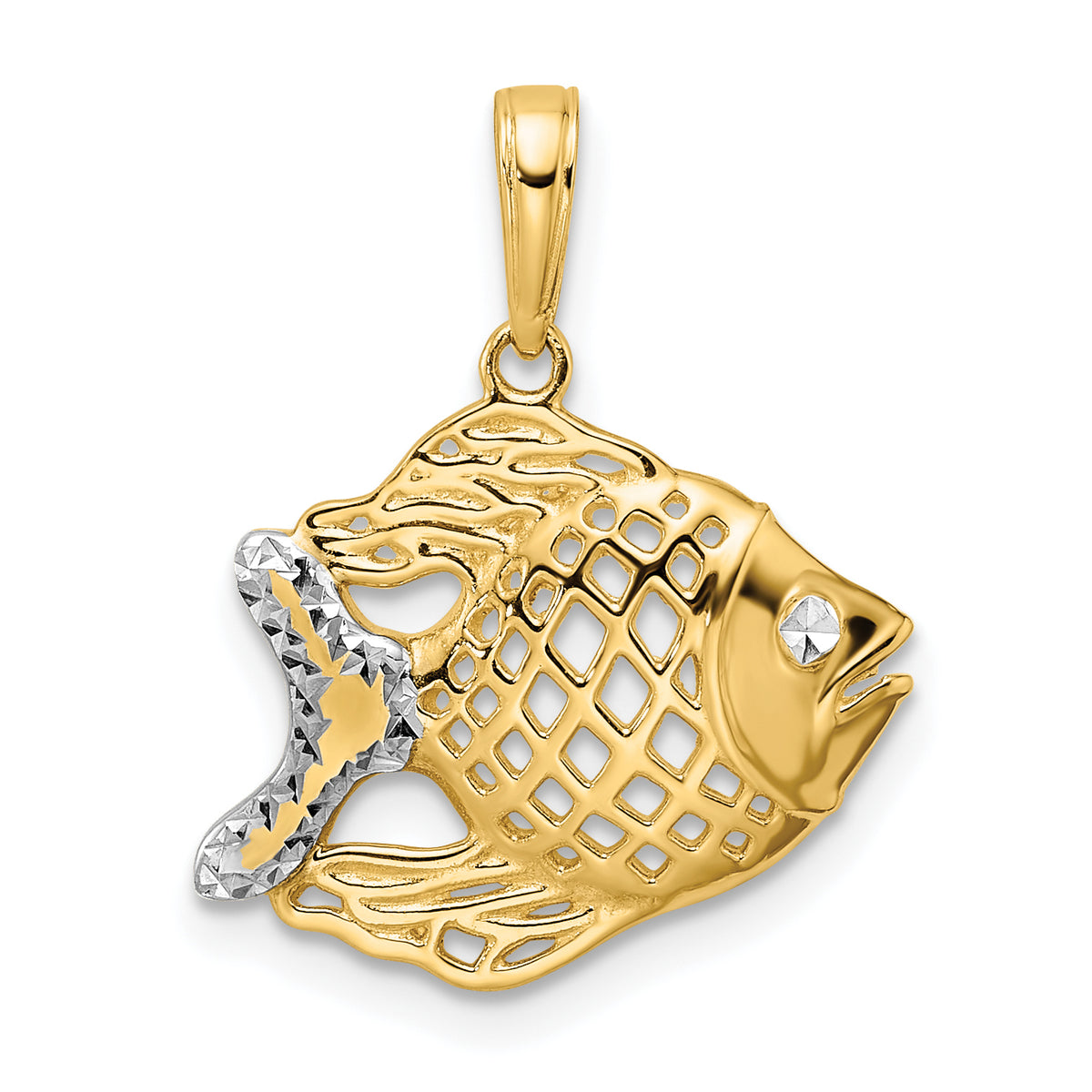 14k and White Rhodium D/C Fish Pendant