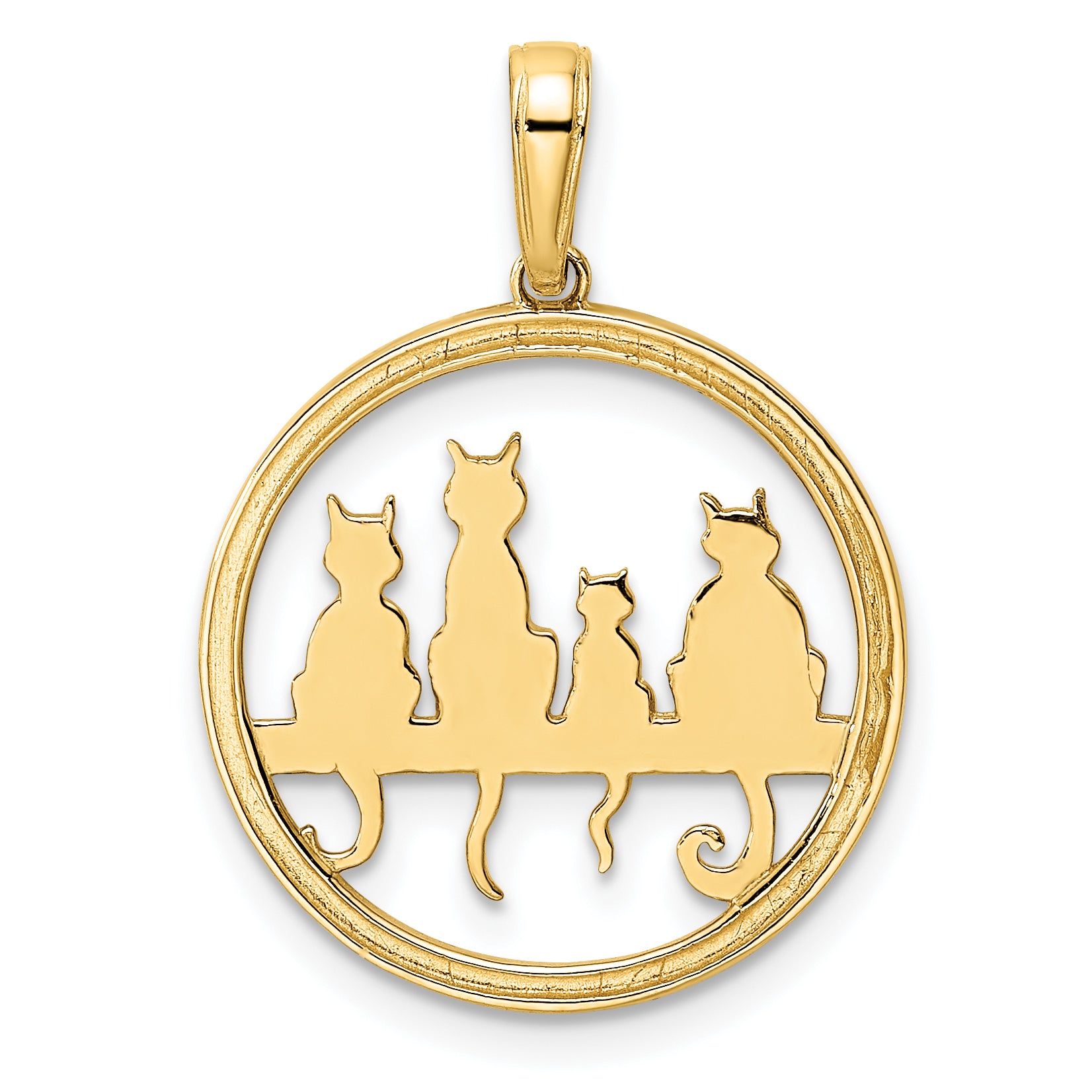 14k and White Rhodium Diamond-cut Cats Sitting on Bench Pendant