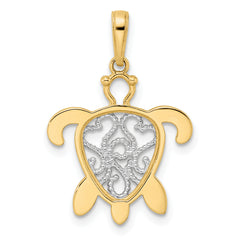 14k and White Rhodium Diamond-cut Filigree Turtle Pendant