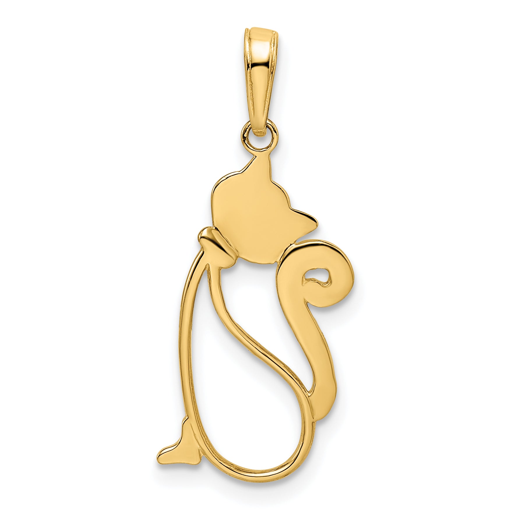 14k and White Rhodium Diamond-cut Cat Pendant