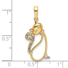 14k and White Rhodium Diamond-cut Cat Pendant