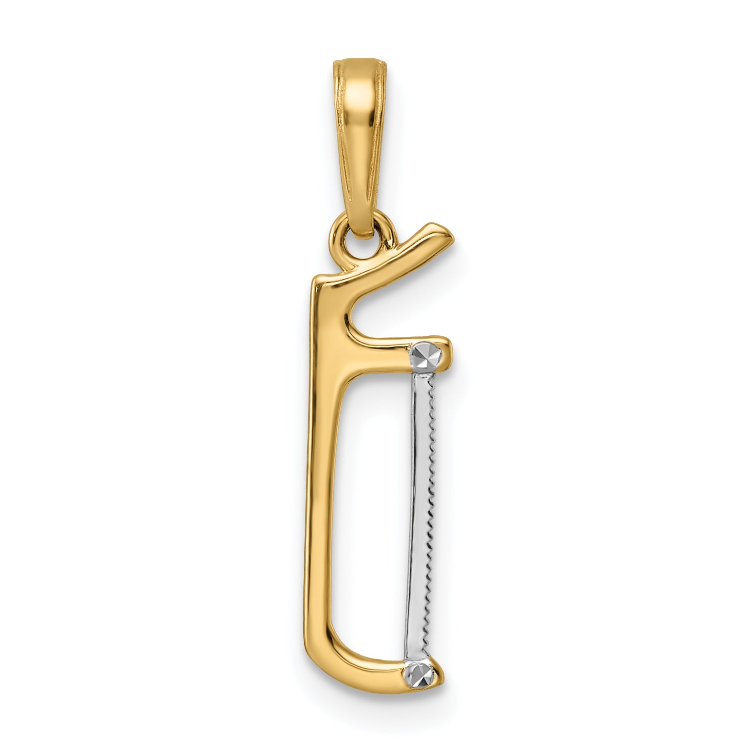 14k and White Rhodium D/C Hacksaw Pendant