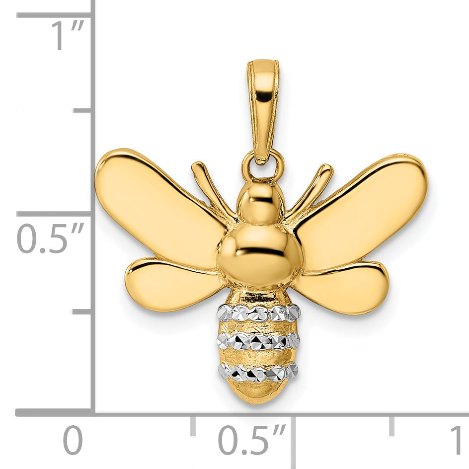 14k and White Rhodium Diamond-cut Bumblebee Pendant