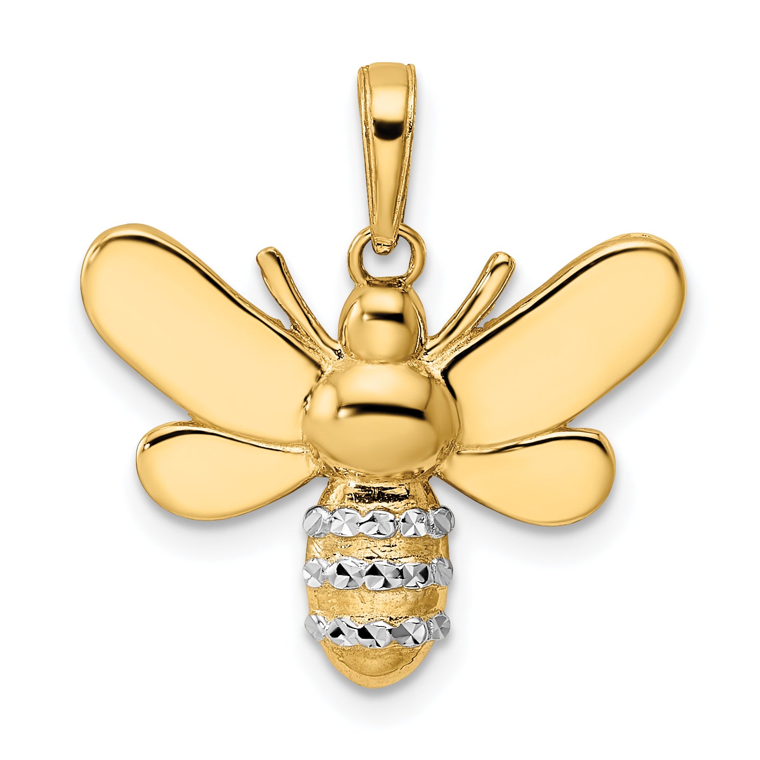 14k and White Rhodium Diamond-cut Bumblebee Pendant