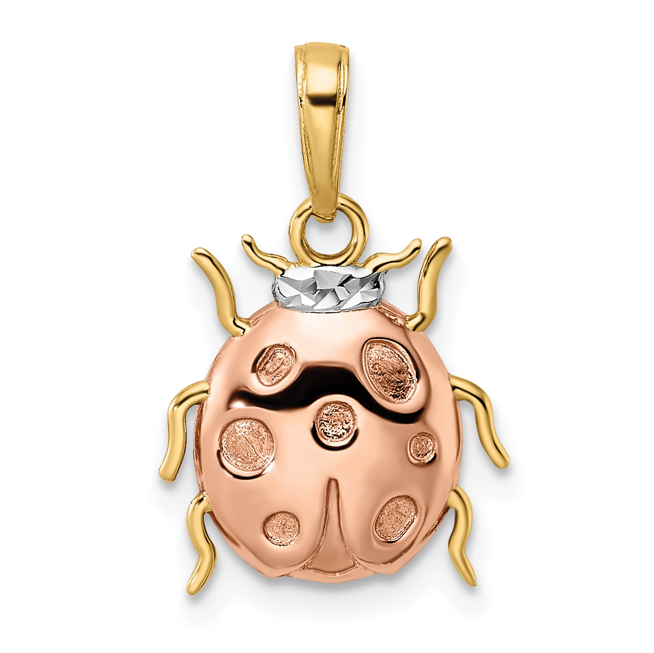 14k w/White and Rose Rhodium Diamond-cut Ladybug Pendant