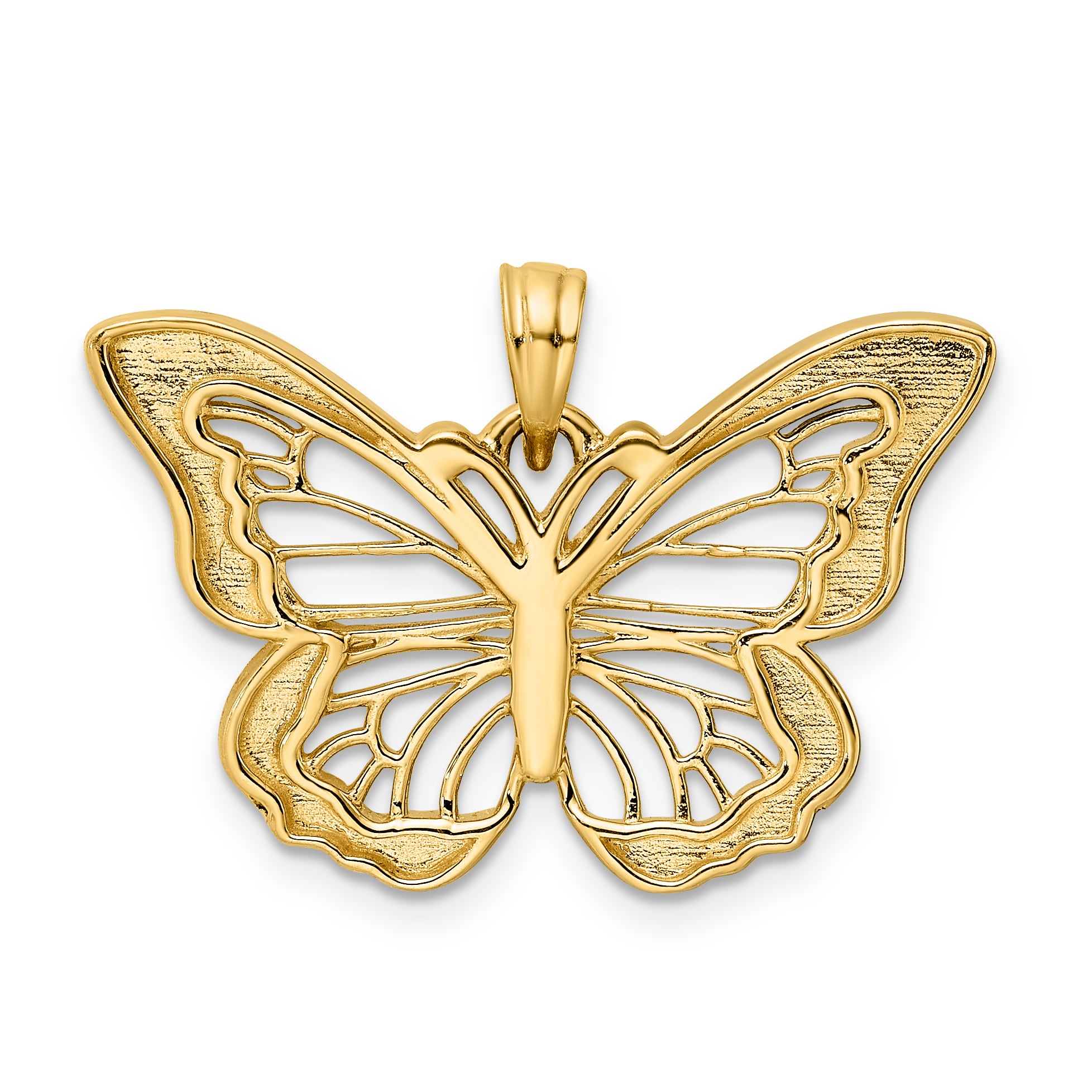 14k and White Rhodium Diamond-cut Butterfly Pendant