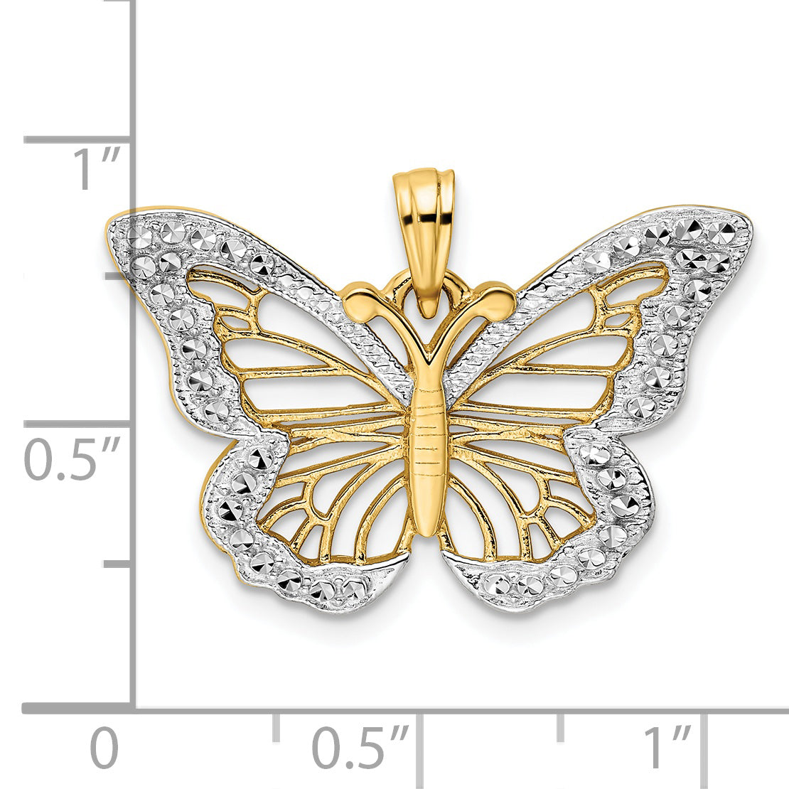 14k and White Rhodium Diamond-cut Butterfly Pendant