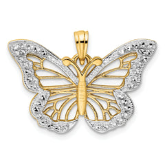 14k and White Rhodium Diamond-cut Butterfly Pendant