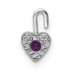 14K White Gold February Synthetic Birthstone Heart Charm