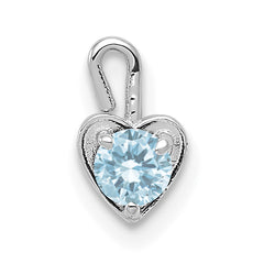 14k White Gold March Synthetic Birthstone Heart Charm