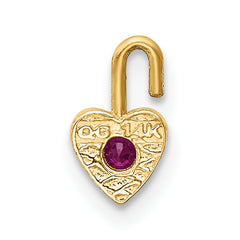 14K Gold July Synthetic Birthstone Heart Charm  Elegant Red Gem Design