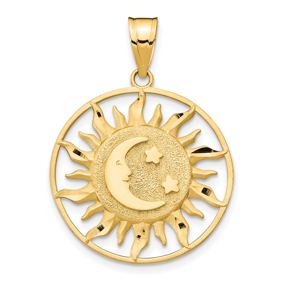 14k Diamond-cut Sun with Moon and Stars Charm