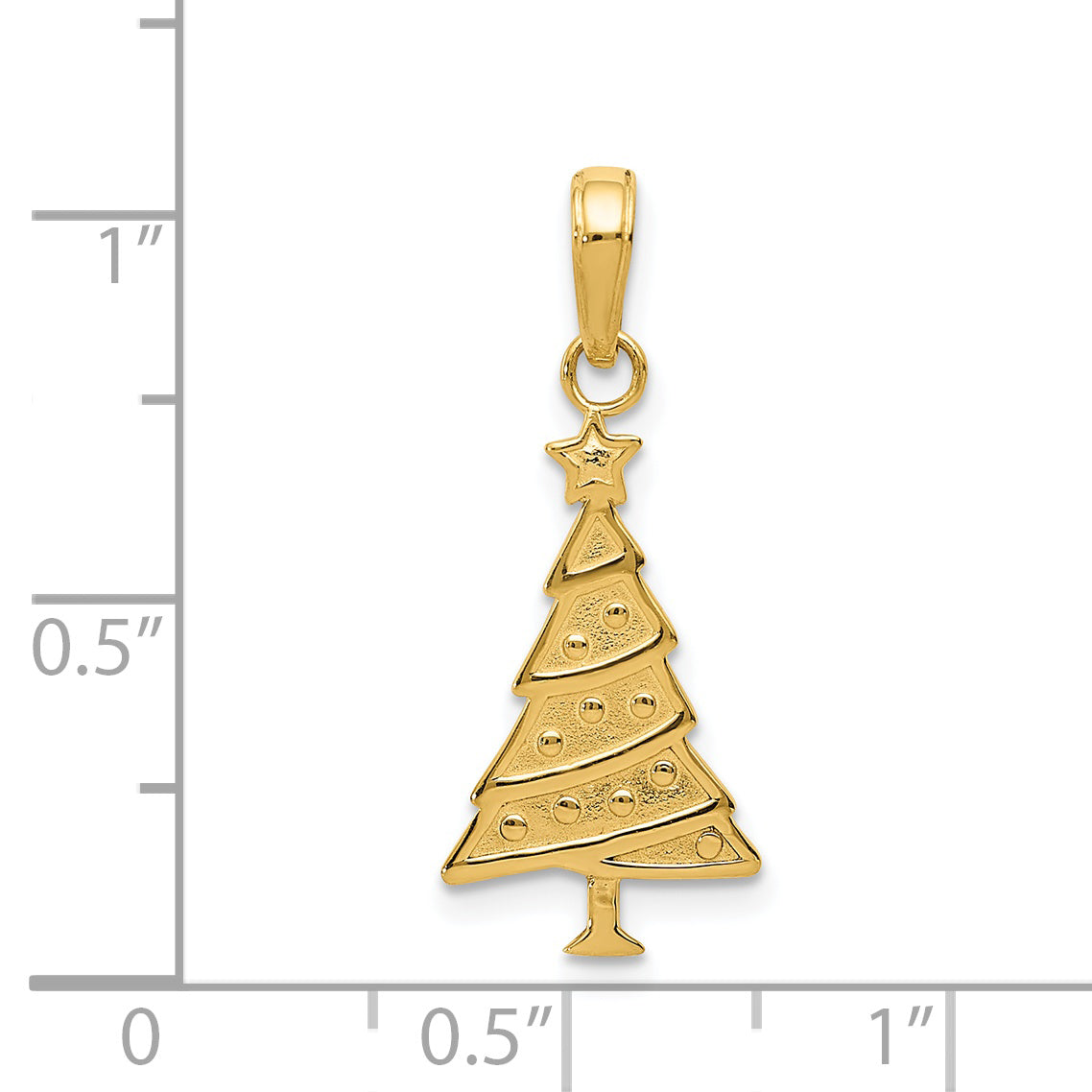 14K Gold Polished Christmas Tree Pendant Elegant Holiday Charm 25mm