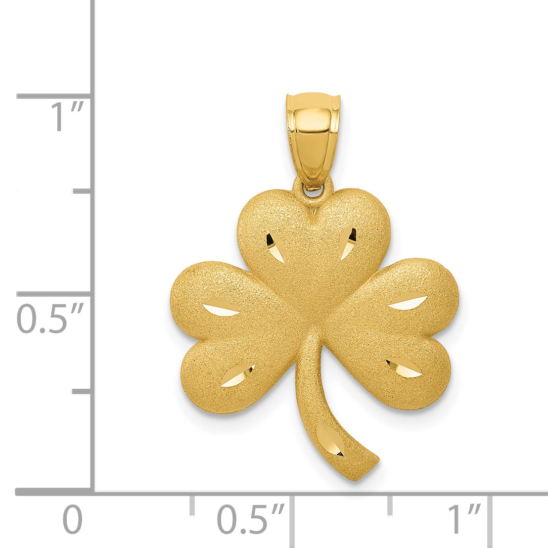 14K Gold Brushed Diamond-Cut Shamrock Pendant with Textured Design, 25mm.