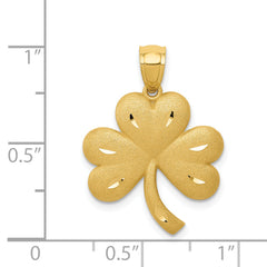 14K Gold Brushed Diamond-Cut Shamrock Pendant with Textured Design, 25mm.