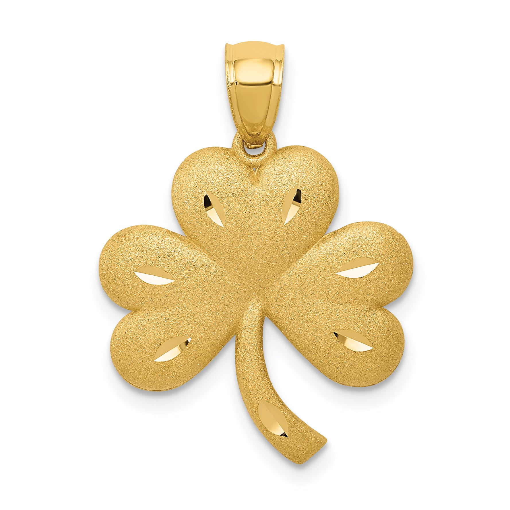 14k Brushed Diamond-cut Shamrock Pendant