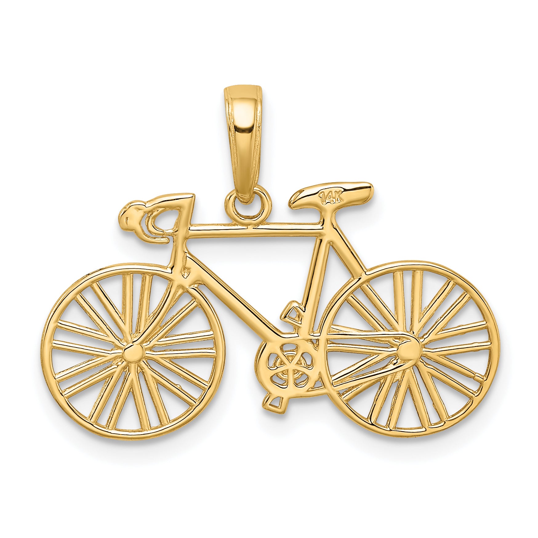 14K Gold Polished Bicycle Charm for Men  Solid Cast Design