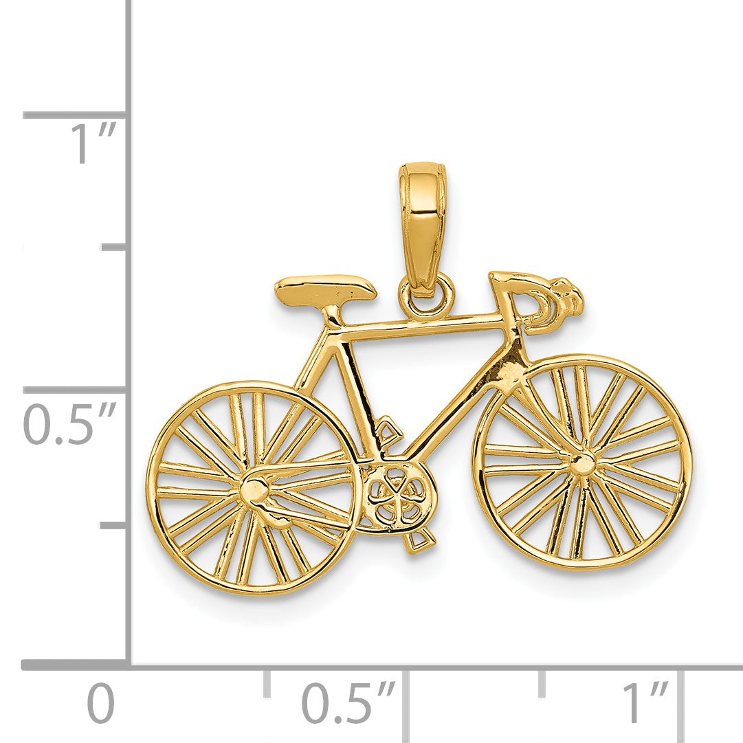 14K Gold Polished Bicycle Charm for Men  Solid Cast Design