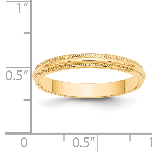 14k Yellow Gold 3mm Lightweight Milgrain Half Round Wedding Band Size 4