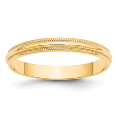 14k Yellow Gold 3mm Lightweight Milgrain Half Round Wedding Band Size 14