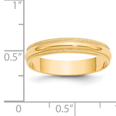 14k Yellow Gold 4mm Lightweight Milgrain Half Round Wedding Band Size 4